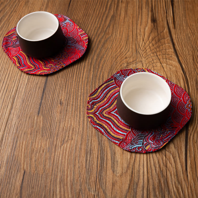 Nimara Ritual Sea Wave Bamboo Plum Blossom Brocade Embroidery Cup Mat Pad Tea Cup Coaster Kung Fu Tea Mat