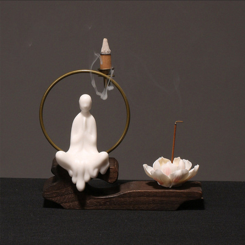 Nimara Ritual Ceramic Lotus Healing Meditation Incense Burner Decoration