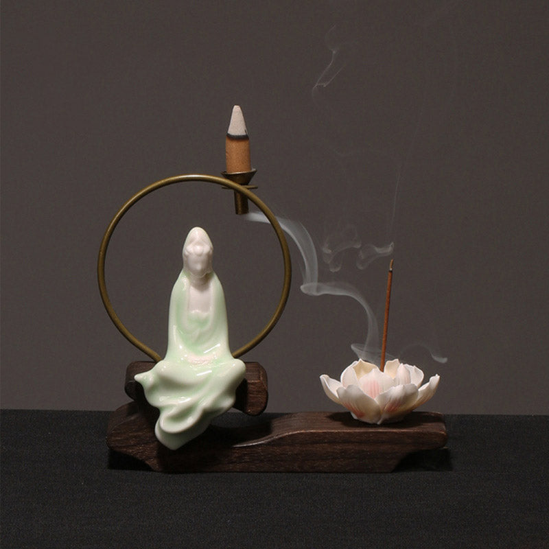 Nimara Ritual Ceramic Lotus Healing Meditation Incense Burner Decoration