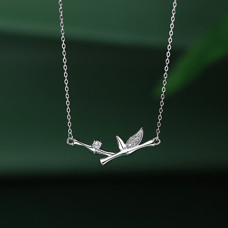 Nimara Ritual Bamboo Leaf Design Copper Zircon Wealth Necklace Pendant