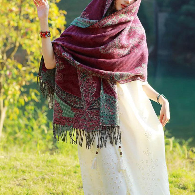Nimara Ritual Tibetan Vine Leaves Pattern Design Shawl Cozy Travel Scarf Wrap