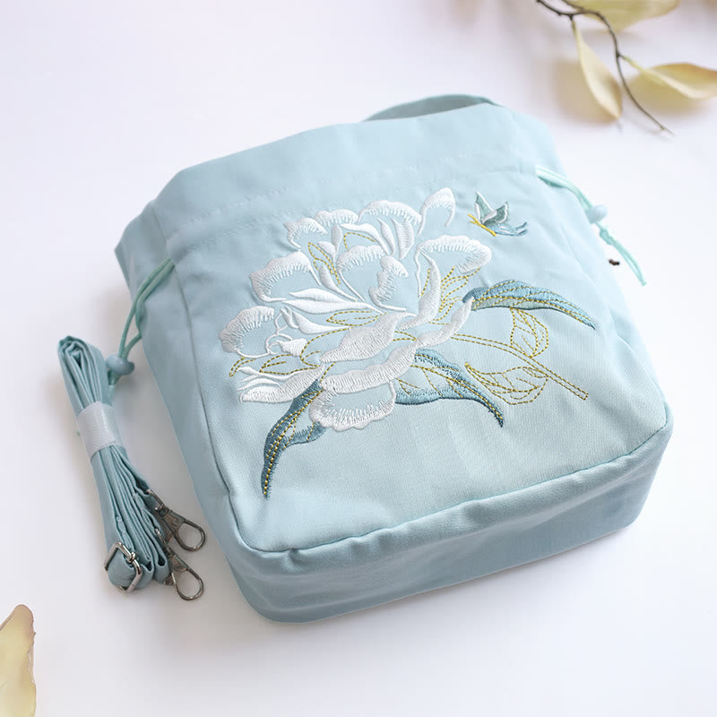Nimara Ritual Embroidered Flowers Wisteria Lily Cotton Linen Tote Crossbody Bag Shoulder Bag Handbag
