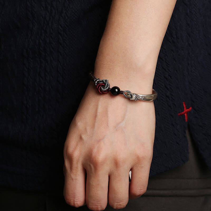 Nimara Ritual 925 Sterling Silver Auspicious Dragon Success Handcrafted Braided Bracelet