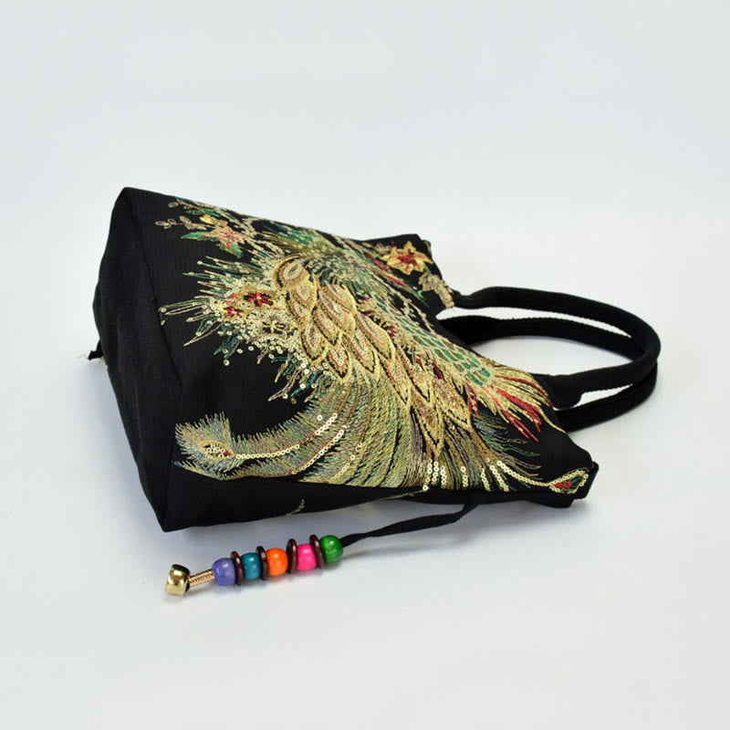 Nimara Ritual Peacock Double-sided Embroidery Tote Bag Shoulder Bag Crossbody Bag