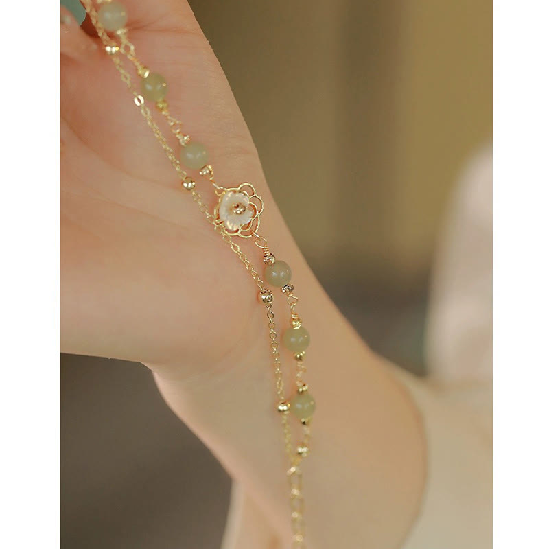 Nimara Ritual 14K Gold Plated Jade Butterfly Tridacna Stone Flower Double Layer Luck Bracelet