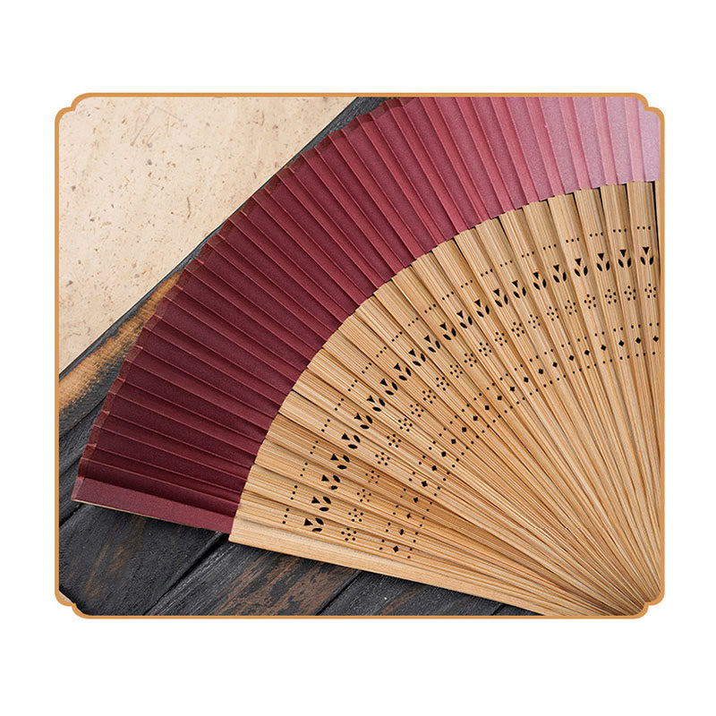 Nimara Ritual Solid Color Gradient Hollow Engraved Handheld Bamboo Folding Fan