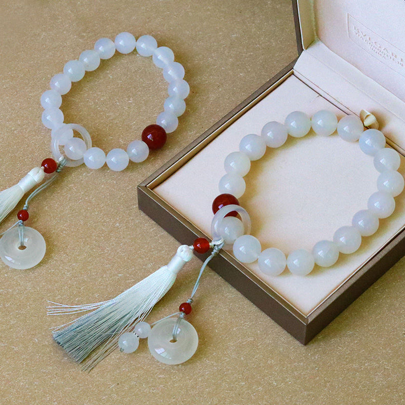 Nimara Ritual White Agate Red Agate Luck Wrist Mala Tassels Pocket Mala Car Decoration