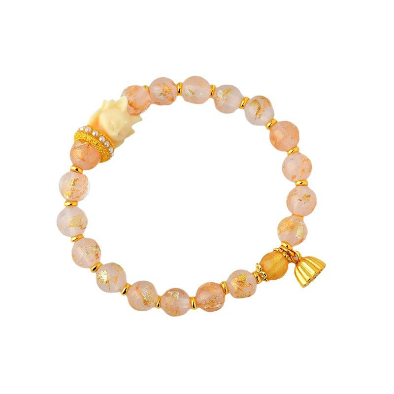 Nimara Ritual Tibetan Incense Ash Liuli Glass Bead Lucky Nine Tailed Fox Lotus Charm Bracelet