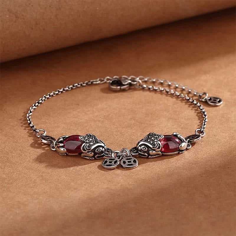 Nimara Ritual Garnet Double PiXiu Copper Coin Protection Chain Bracelet