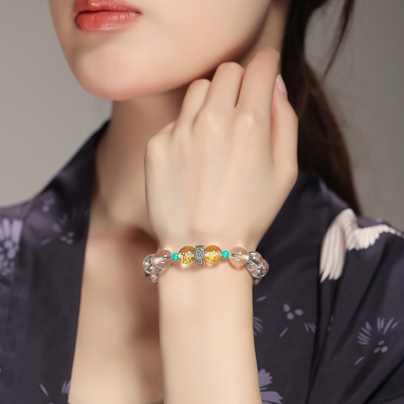 Nimara Ritual 925 Sterling Silver Chinese Zodiac Natal Buddha Auspicious Groups White Crystal Hetian Jade Healing Bracelet