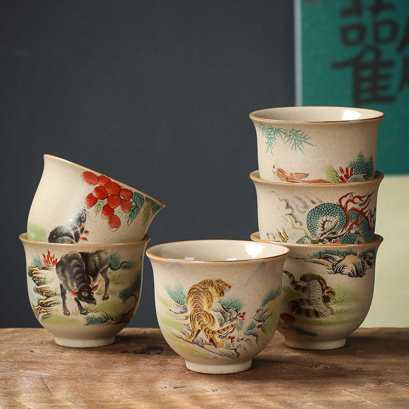 Nimara Ritual 12 Chinese Zodiac Ceramic Teacup Kung Fu Tea Cup 130ml