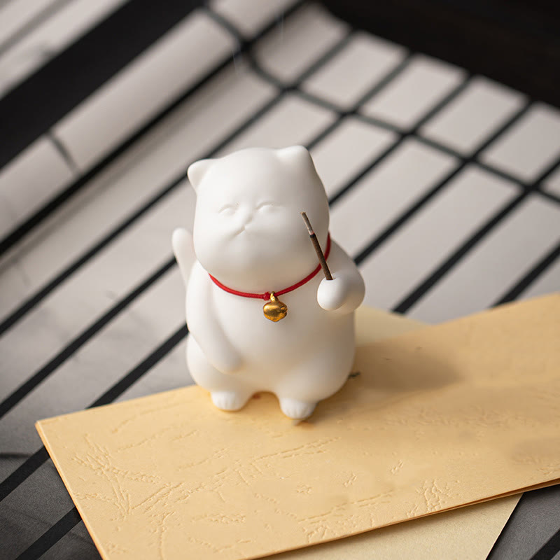 Nimara Ritual Mini Cute Cat Ceramic Healing Incense Burner Desk Decoration