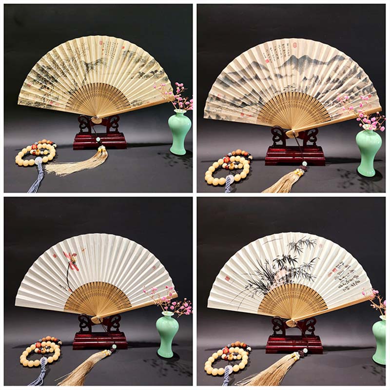 Nimara Ritual A Panorama Of Rivers And Mountains Cranes Orchid Flower Paper Bamboo Handheld Silk Bamboo Folding Fan 22cm