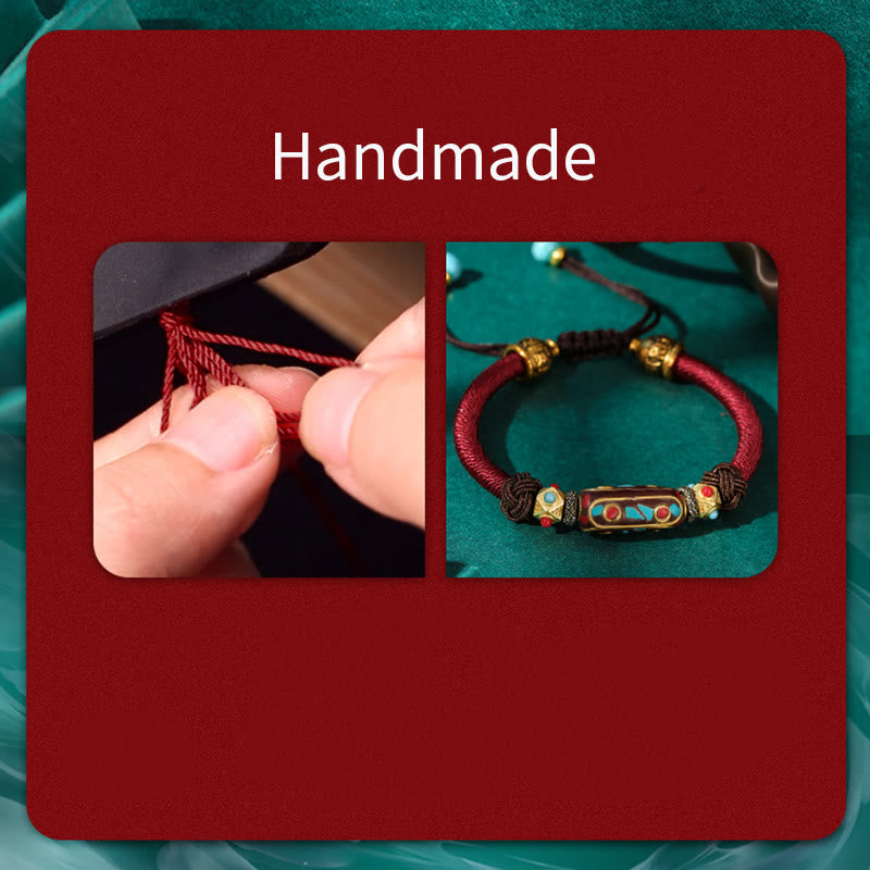 Nimara Ritual Handmade Tibetan Turquoise Om Mani Padme Hum Strength Braided Bracelet