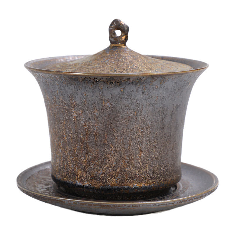 Nimara Ritual Retro Rust Glaze Ceramic Gaiwan Sancai Teacup Kung Fu Tea Cup And Saucer With Lid