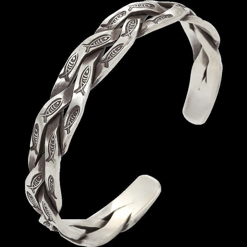 Nimara Ritual Koi Fish Twisted Design Luck Wealth Cuff Bracelet Bangle
