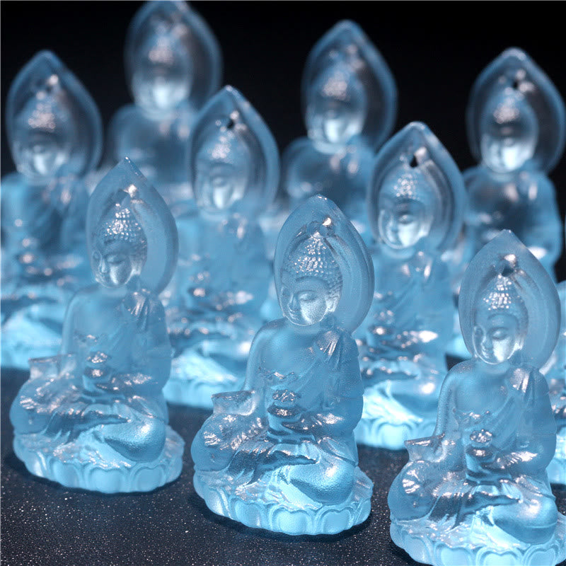 Nimara Ritual Blue Tathagata Buddha Medicine Buddha Liuli Crystal Serenity Amulet Necklace Pendant