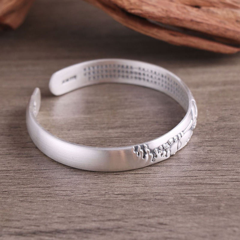 Nimara Ritual 999 Sterling Silver Buddha Head Heart Sutra Serenity Bracelet Bangle