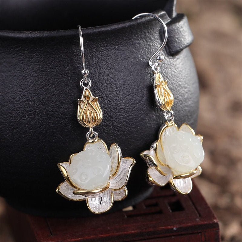 Nimara Ritual White Jade Protection Harmony Drop Earrings
