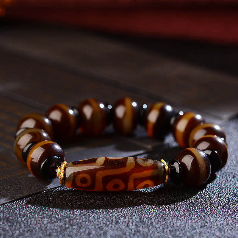 Nimara Ritual Tibetan Natural Nine-Eye Dzi Bead Agate Wealth Blessings Bracelet