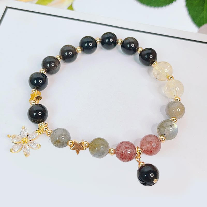 Nimara Ritual Natural Silver Sheen Obsidian Love Heart Star Flower Protection Bracelet