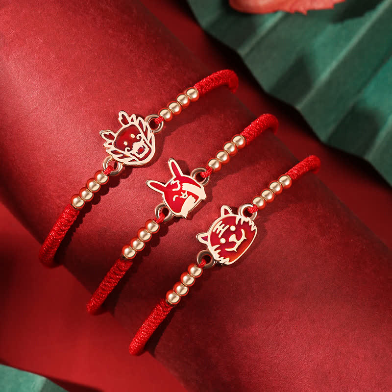 Nimara Ritual 925 Sterling Silver Chinese Zodiac Luck Faith Discolor Red String Bracelet