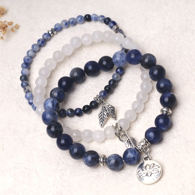 Nimara Ritual 3PCS Natural Quartz Crystal Beaded Healing Energy Lotus Bracelet