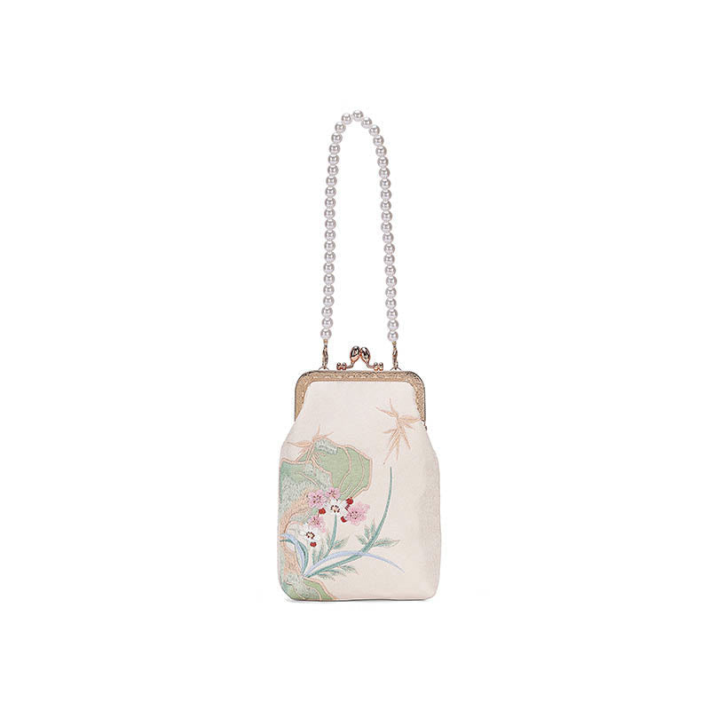 Nimara Ritual Mountain Stone Orchid Pattern Pearl Chain Crossbody Bag Handbag