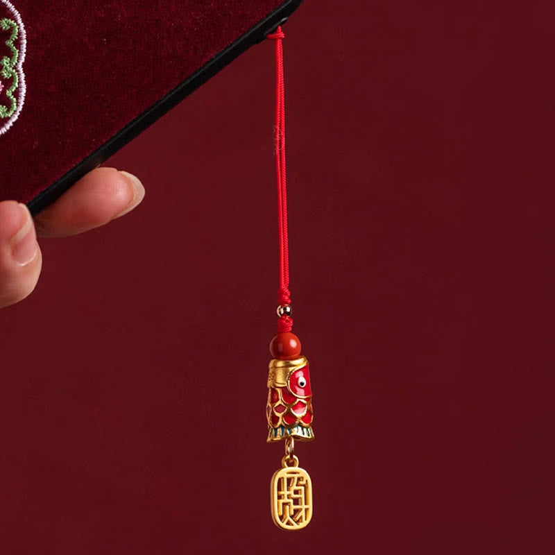 Nimara Ritual Koi Fish Cinnabar Attracting Wealth Wish Ruyi Charm Luck Phone Hanging Decoration