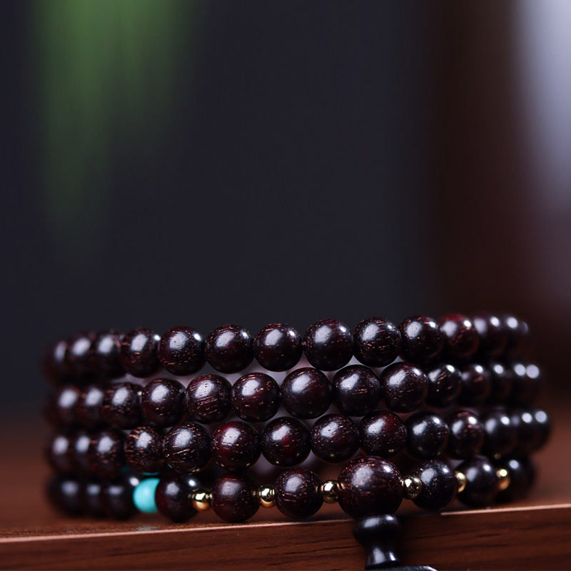 Nimara Ritual 108 Mala Beads Tibetan Small Leaf Red Sandalwood Lotus Balance Bracelet