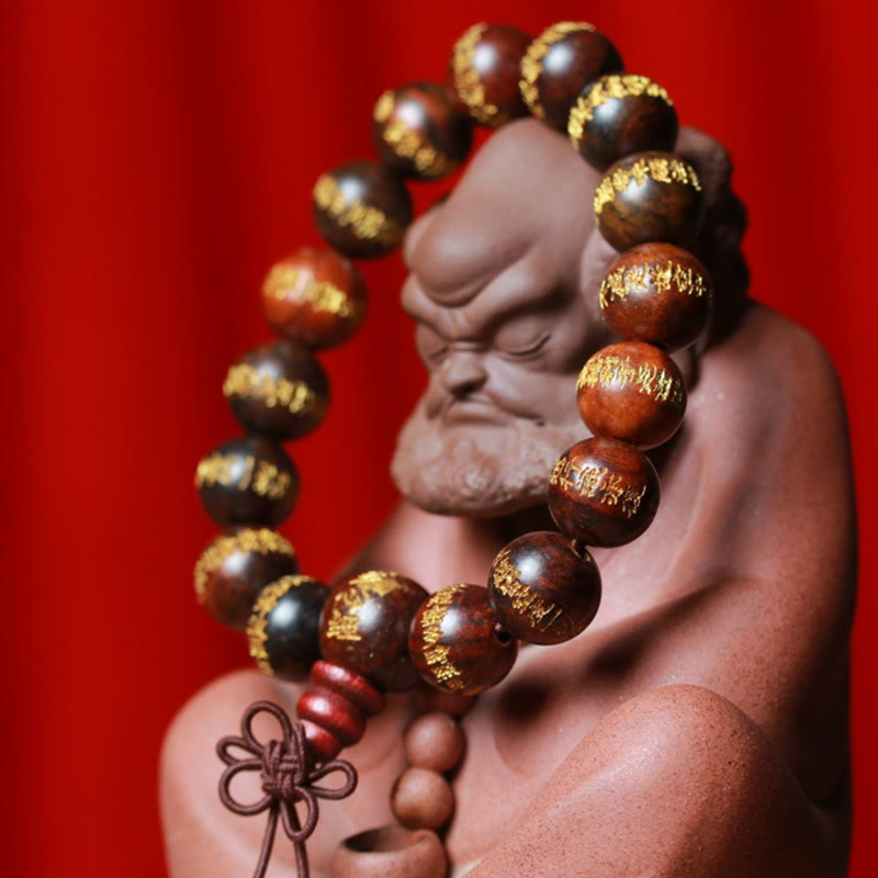 Nimara Ritual Tibetan Rosewood Heart Sutra Engraved Cure Bracelet