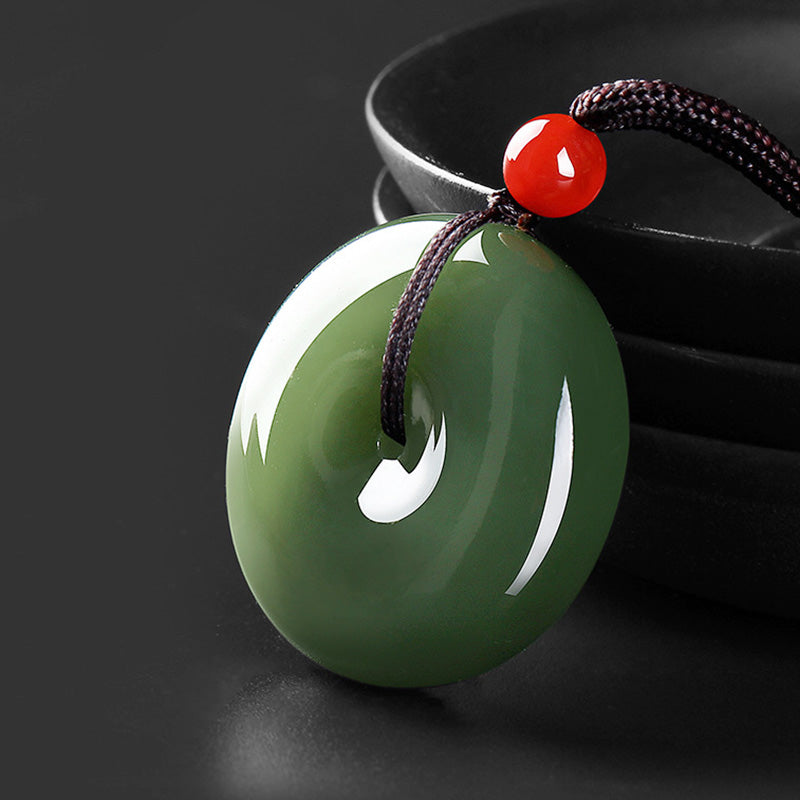Nimara Ritual Natural Round Jade Peace Buckle Prosperity Necklace String Pendant