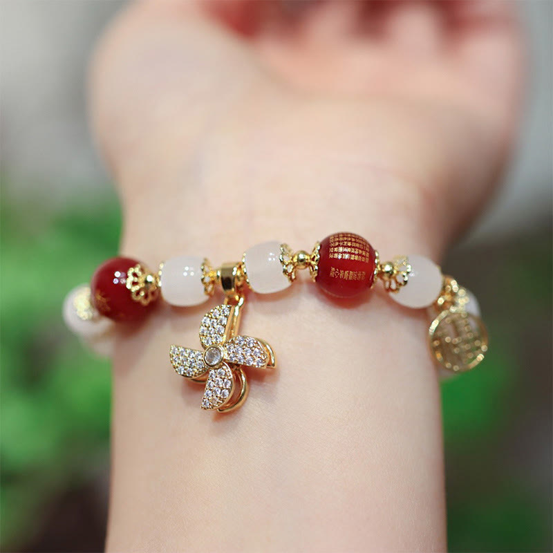 Nimara Ritual Windmill Chinese Lock Charm Fu Character Blessing Bracelet