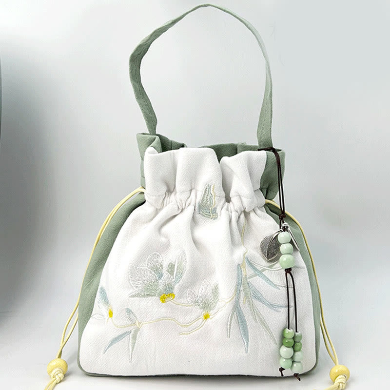 Nimara Ritual Embroidered Butterfly Lotus Magnolia Cotton Linen Tote Crossbody Bag Shoulder Bag Handbag