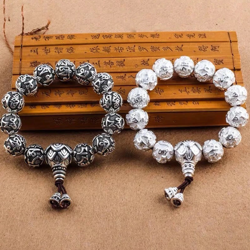 Nimara Ritual Tibetan Om Mani Padme Hum Carved Alloy Beads Amulet Bracelet
