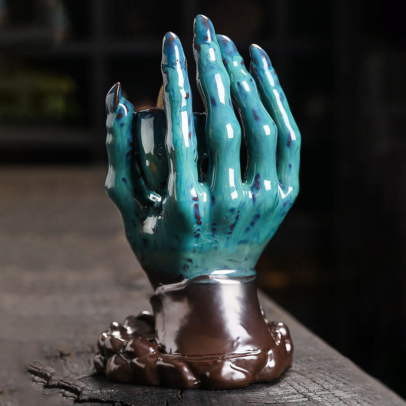 Nimara Ritual Halloween Ghost Hand Skull Head Ceramic Peace Healing Incense Burner Decoration