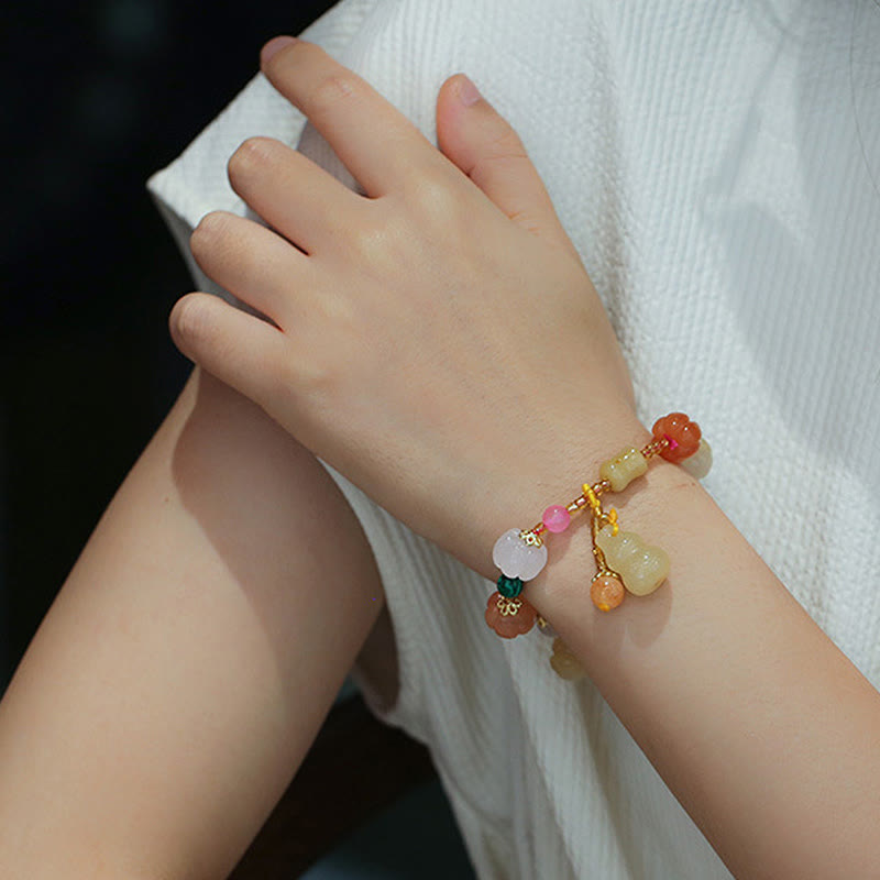Nimara Ritual Natural Golden Silk Jade Crystals Gourd Pixiu Pumpkin Beads Wealth Charm Bracelet