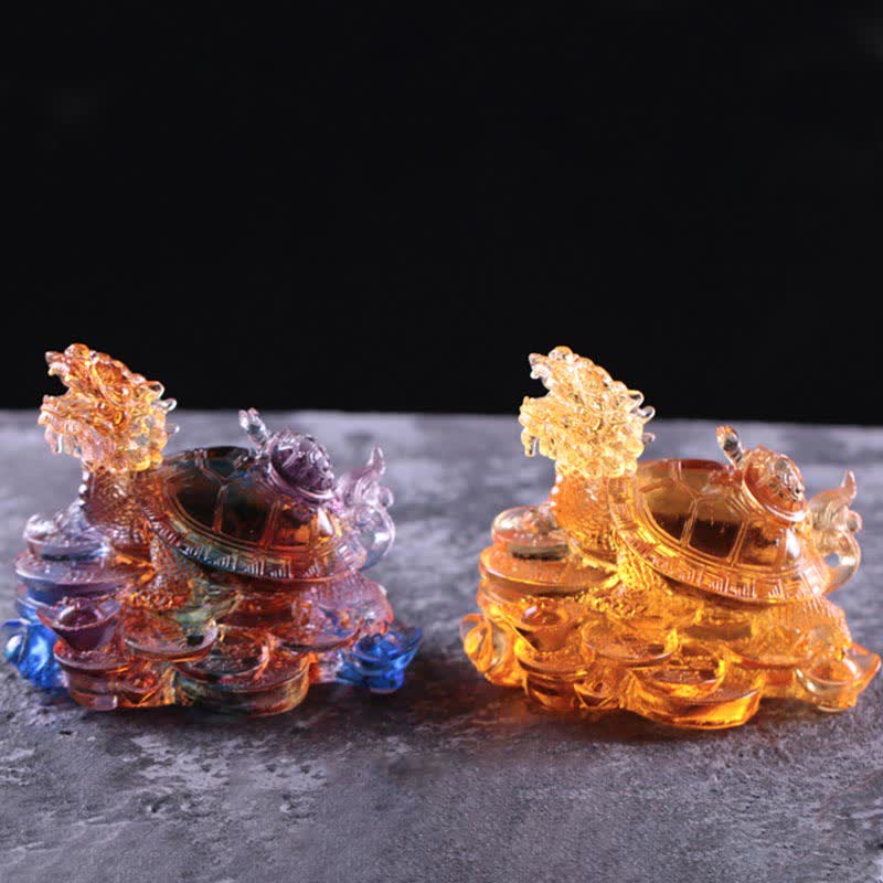 Nimara Ritual Feng Shui Dragon Turtle Coins Handmade Liuli Crystal Luck Art Piece Home Office Decoration