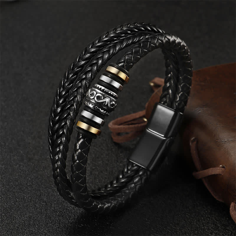 Nimara Ritual Leather Layered Titanium Steel Balance Braided Bracelet