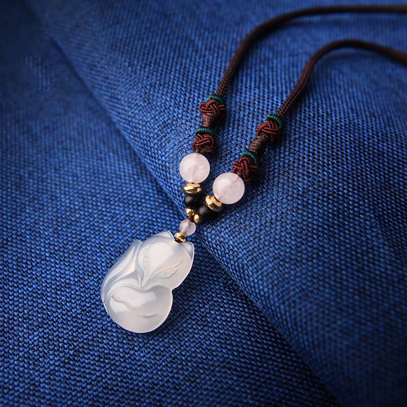 Nimara Ritual Chalcedony Fox Pink Crystal Bead Harmony String Necklace Pendant