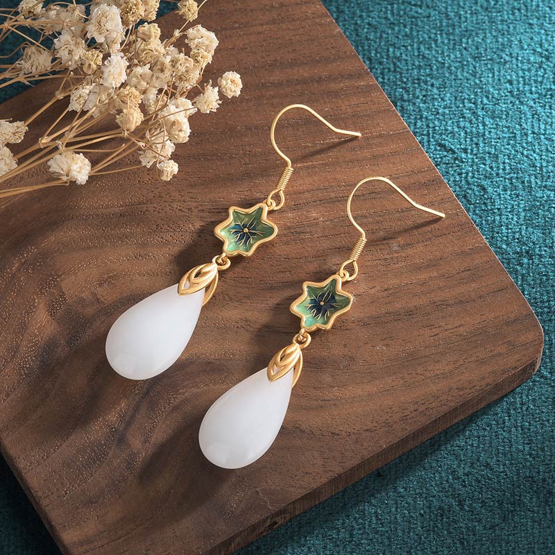 Nimara Ritual FengShui White Jade Luck Drop Earrings
