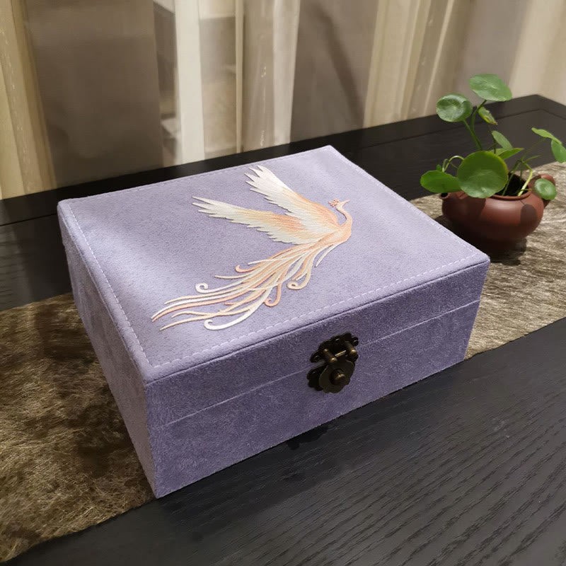 Nimara Ritual Purple Phoenix Jewelry Box Organizer Two-Layer Jewelry Storage Box Flannel Box