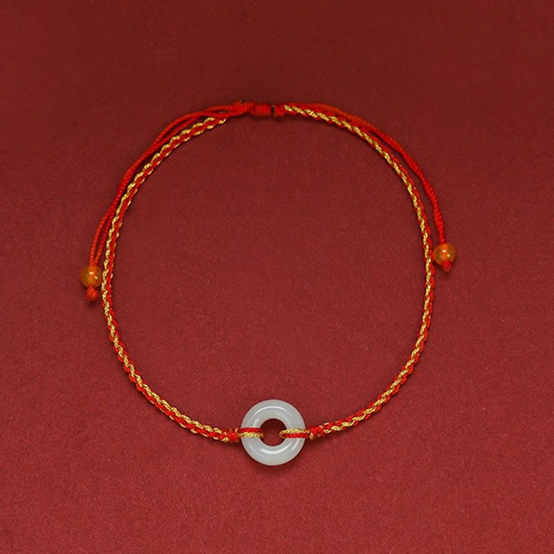 Nimara Ritual Round Peace Buckle Jade Luck Abundance Braided Bracelet Anklet