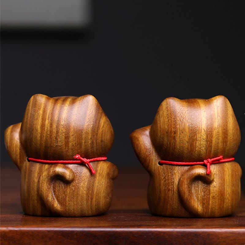 Nimara Ritual Green Sandalwood Small Mini Cute Lucky Cat Peace Decorations