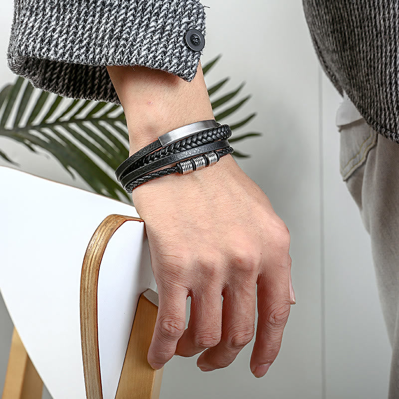 Nimara Ritual Leather Multi-Layer Titanium Steel Balance Braided Magnetic Buckle Bracelet