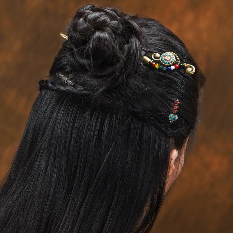 Nimara Ritual Tibetan Turquoise Agate Protection Hairpin Decorations