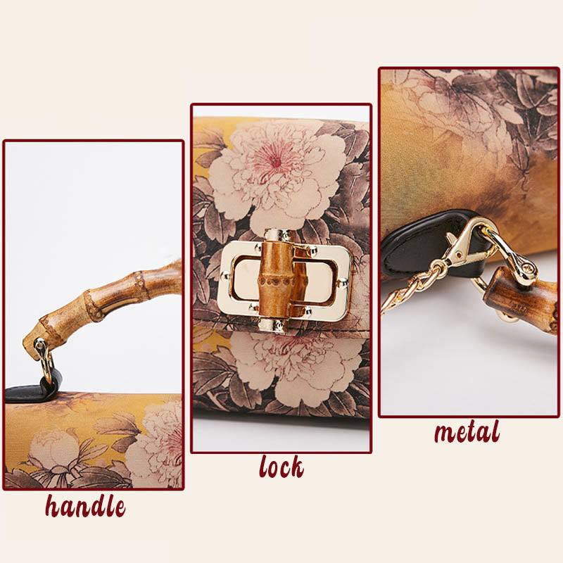Nimara Ritual Flower Pattern Bamboo Handle Metal Chain Crossbody Bag Handbags