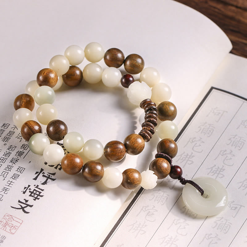 Nimara Ritual Bodhi Seed Green Sandalwood Lotus Peace Buckle Harmony Double Wrap Bracelet