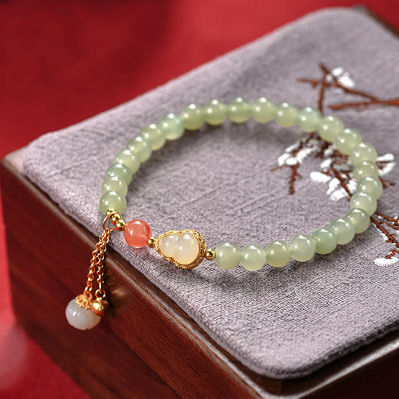 Nimara Ritual 925 Sterling Silver Hetian Jade Gourd Lotus Abundance Luck Bracelet