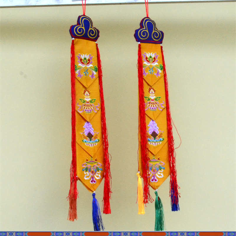 Nimara Ritual Lotus Flower Eight Auspicious Symbols Meditation Enlightenment Colorful Tassels Wall Art
